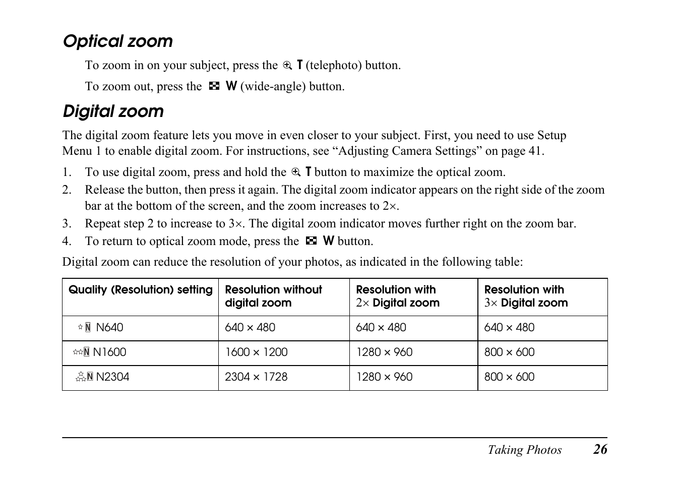Optical zoom, Digital zoom | Epson PC L-41 User Manual | Page 26 / 94