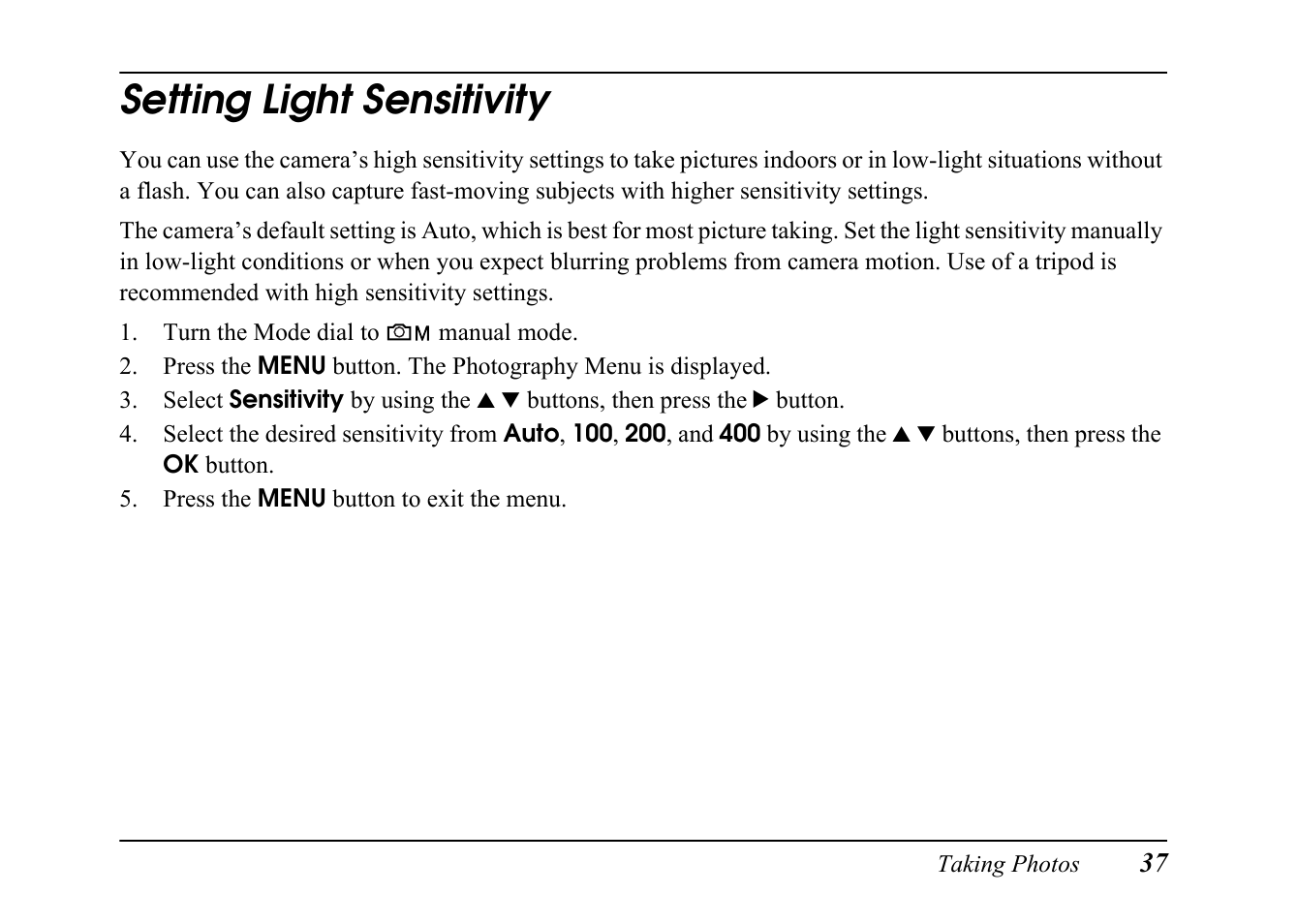 Setting light sensitivity | Epson PC L-41 User Manual | Page 37 / 94