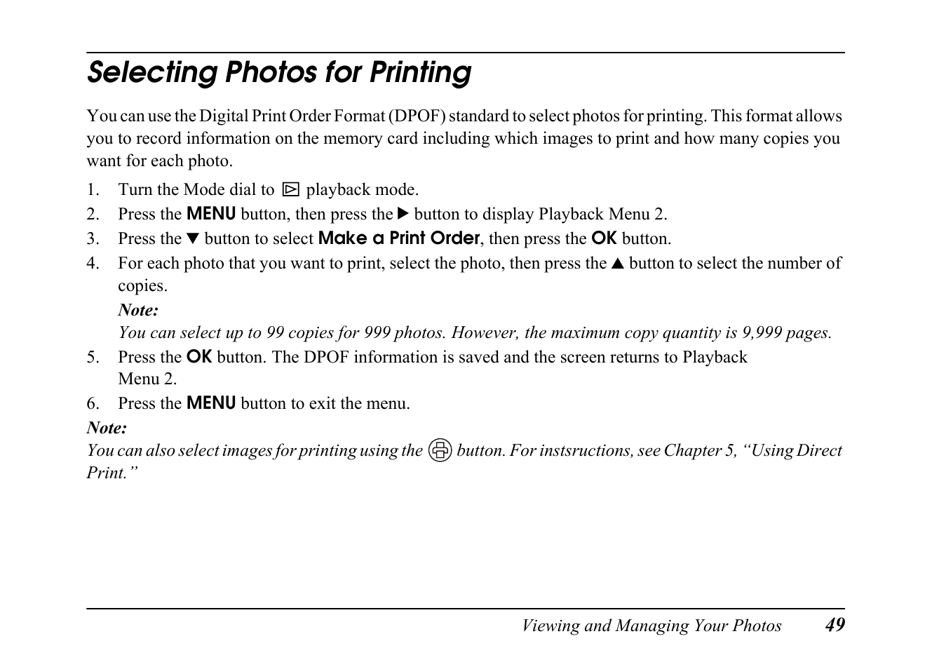 Selecting photos for printing | Epson PC L-41 User Manual | Page 49 / 94