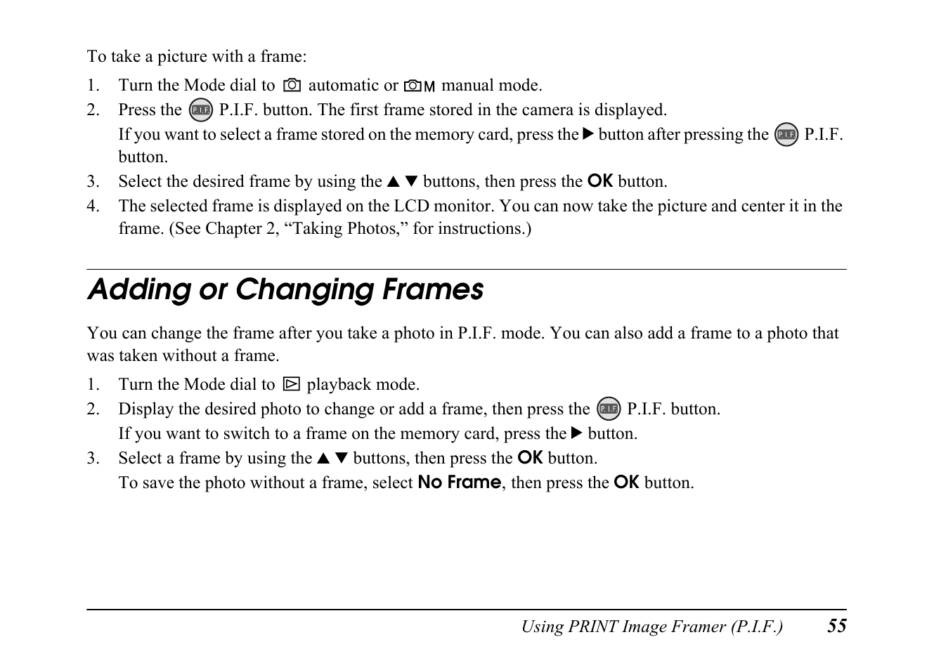 Adding or changing frames | Epson PC L-41 User Manual | Page 55 / 94