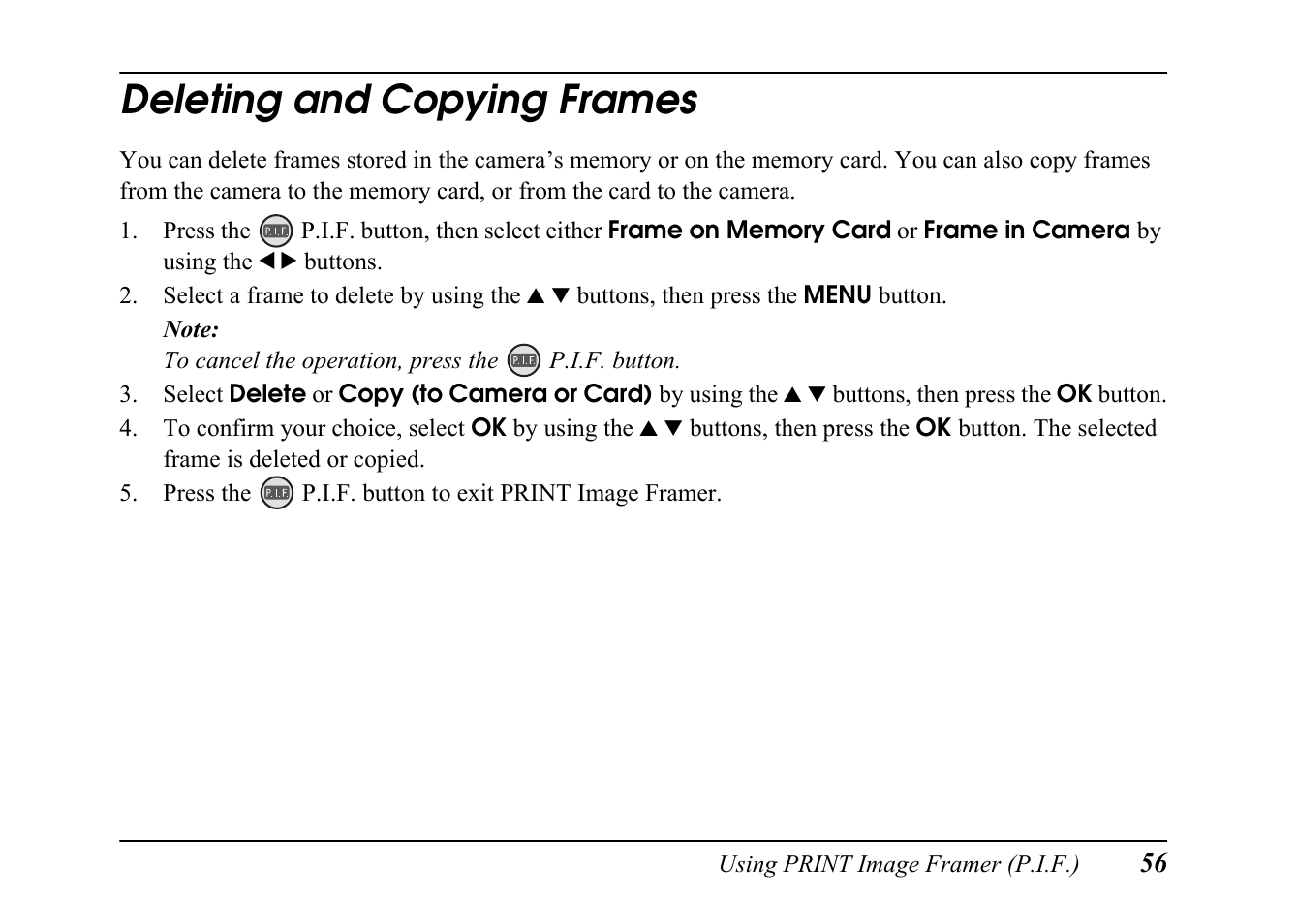 Deleting and copying frames | Epson PC L-41 User Manual | Page 56 / 94