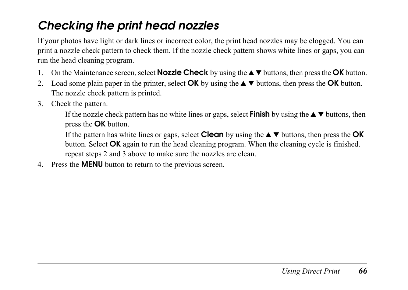 Checking the print head nozzles | Epson PC L-41 User Manual | Page 66 / 94
