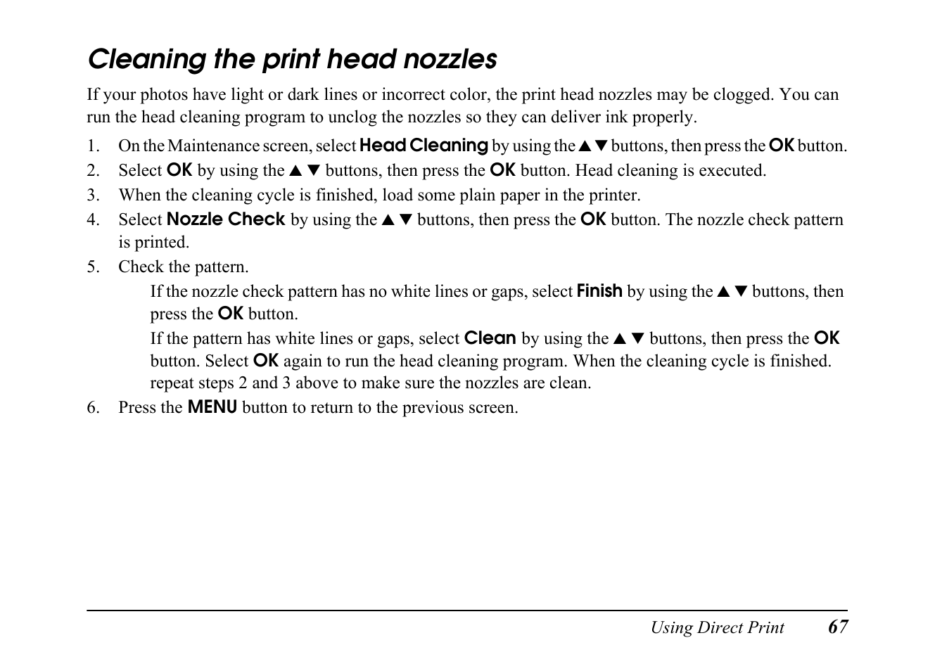 Cleaning the print head nozzles | Epson PC L-41 User Manual | Page 67 / 94