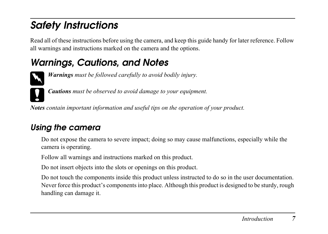 Safety instructions, Warnings, cautions, and notes | Epson PC L-41 User Manual | Page 7 / 94