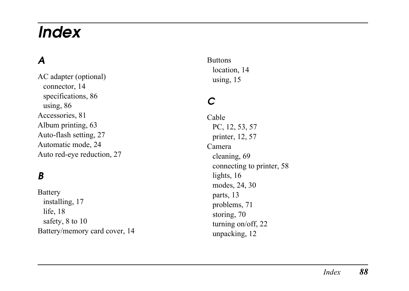 Index | Epson PC L-41 User Manual | Page 88 / 94