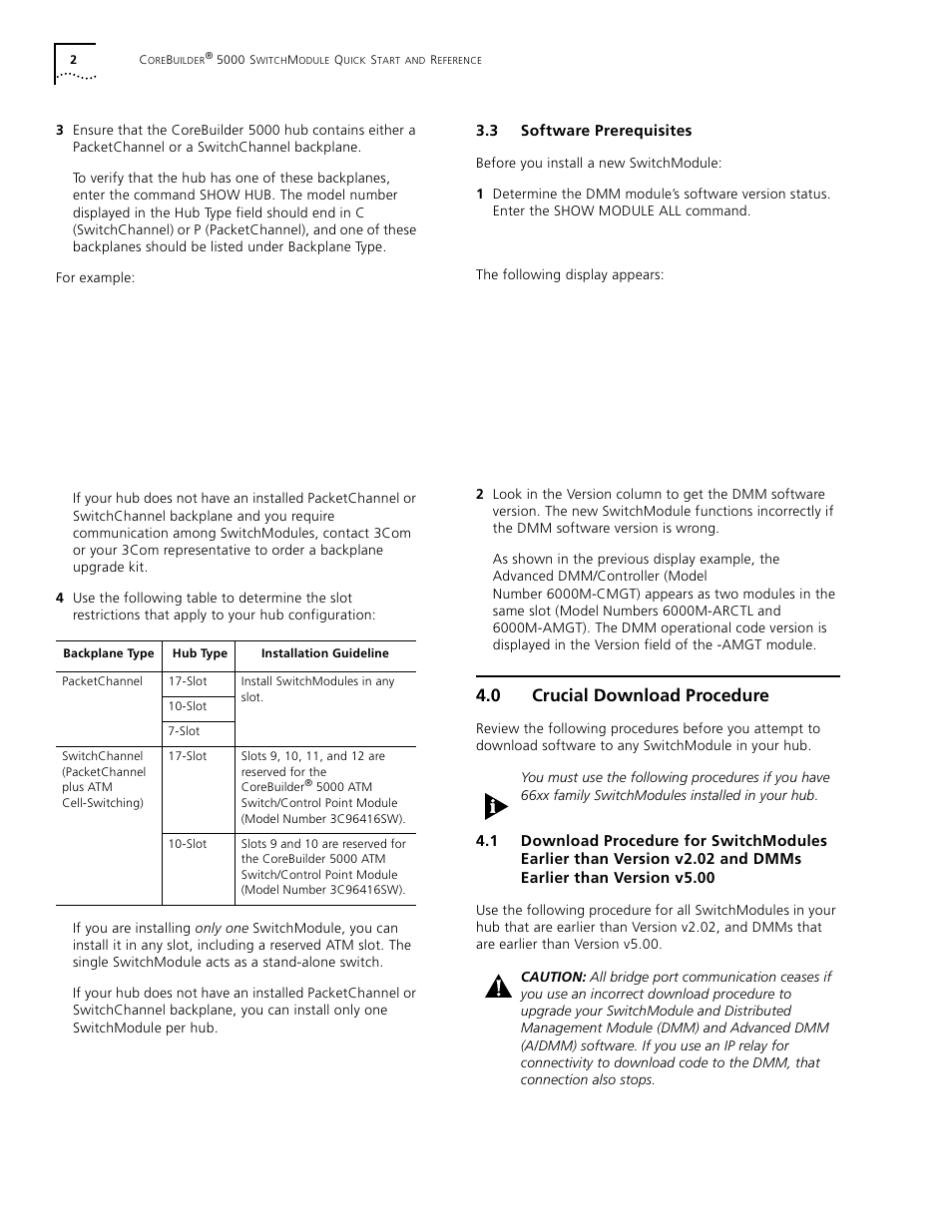 3 software prerequisites, 0 crucial download procedure | 3Com COREBUILDER 5000 User Manual | Page 2 / 16