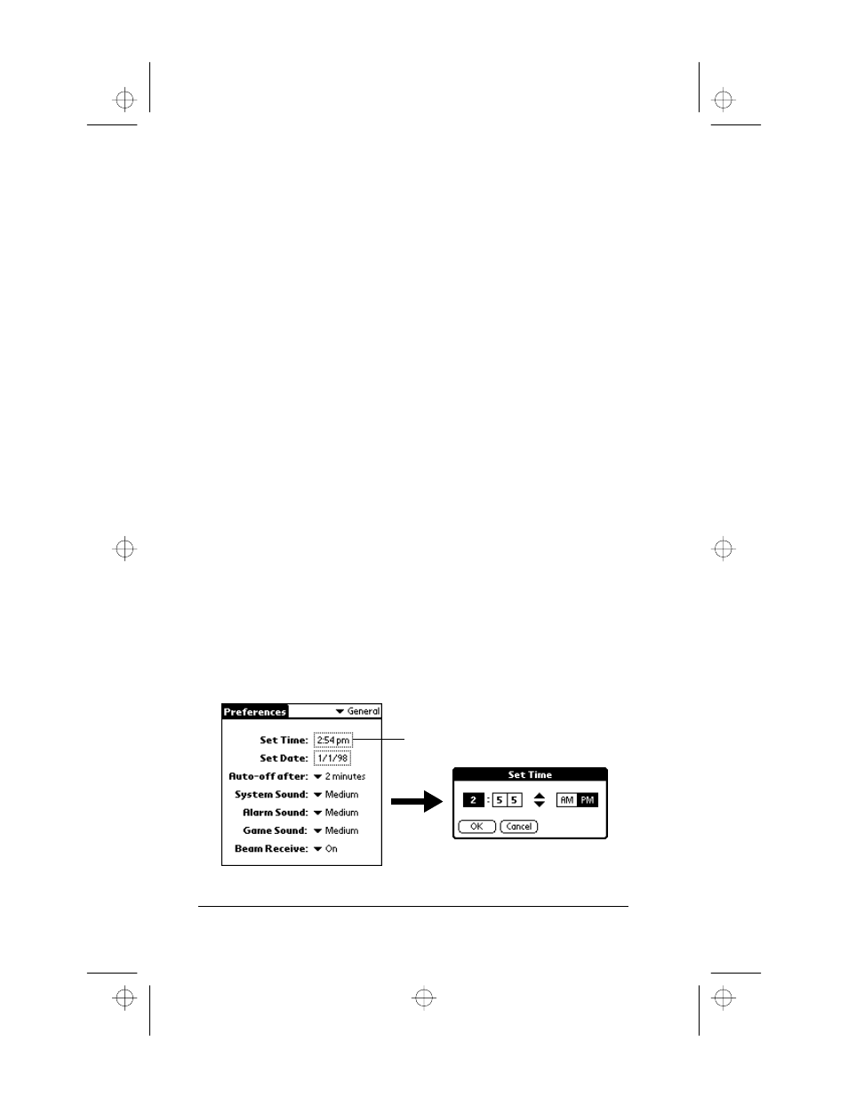 Time, date, week start and numbers formats, To select the time, date, week start and numbers f, General preferences | Setting the current time, To set the current time | 3Com III User Manual | Page 112 / 171