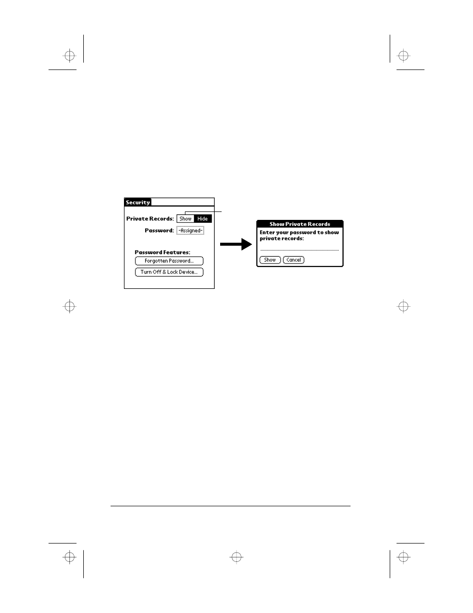 Showing private entries, To show private entries, Locking your palm iii organizer | 3Com III User Manual | Page 136 / 171