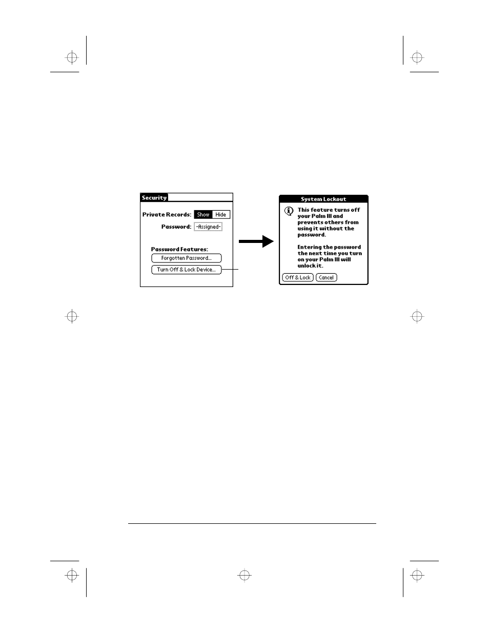 To lock your palm iii organizer with a password, Changing or deleting a password, To change or delete your password | 3Com III User Manual | Page 137 / 171