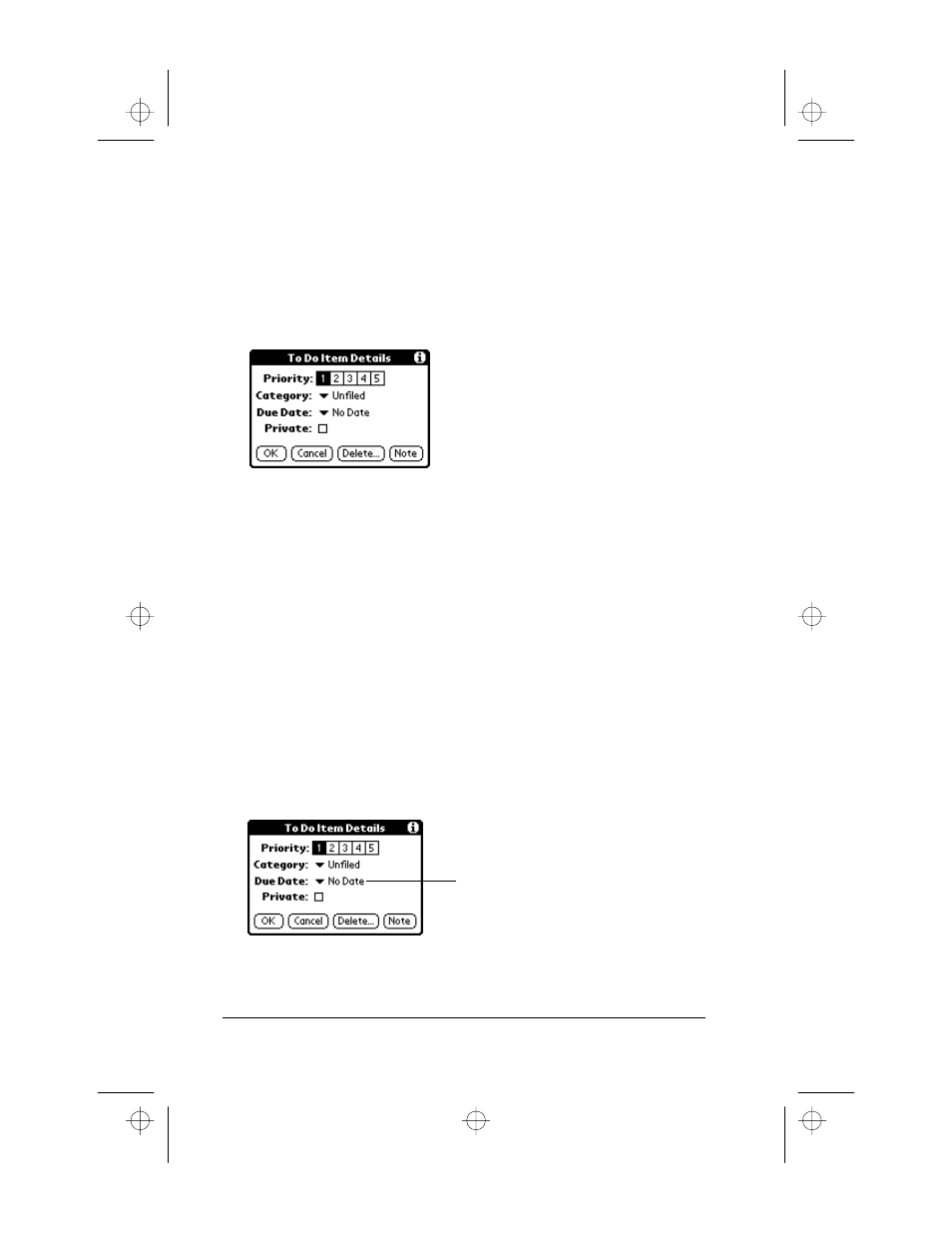 To do item details, To activate the to do item details dialog, Choosing a to do category | Setting a due date, To set a due date for a to do list item | 3Com III User Manual | Page 142 / 171