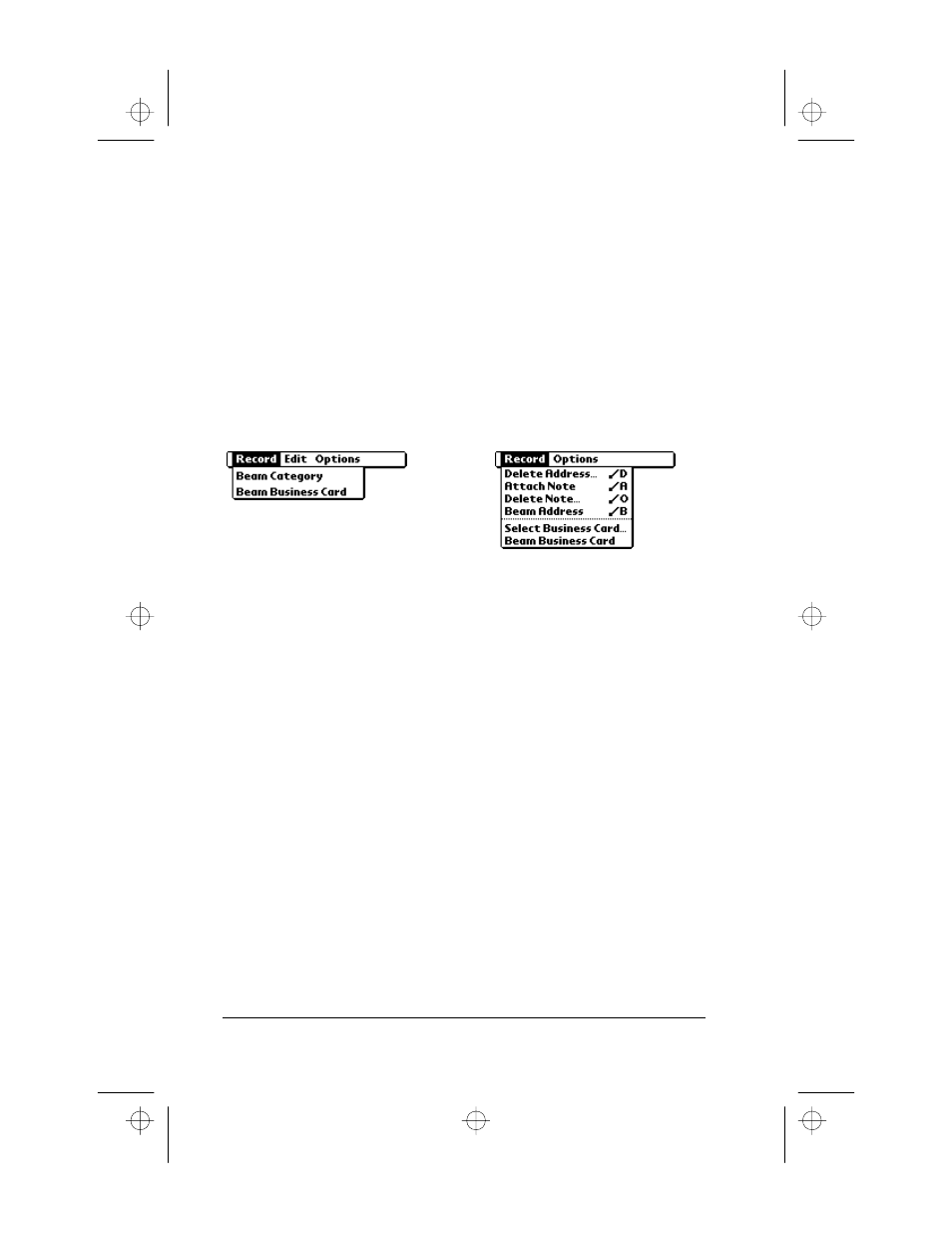 Address book menu commands, Record menu | 3Com III User Manual | Page 16 / 171