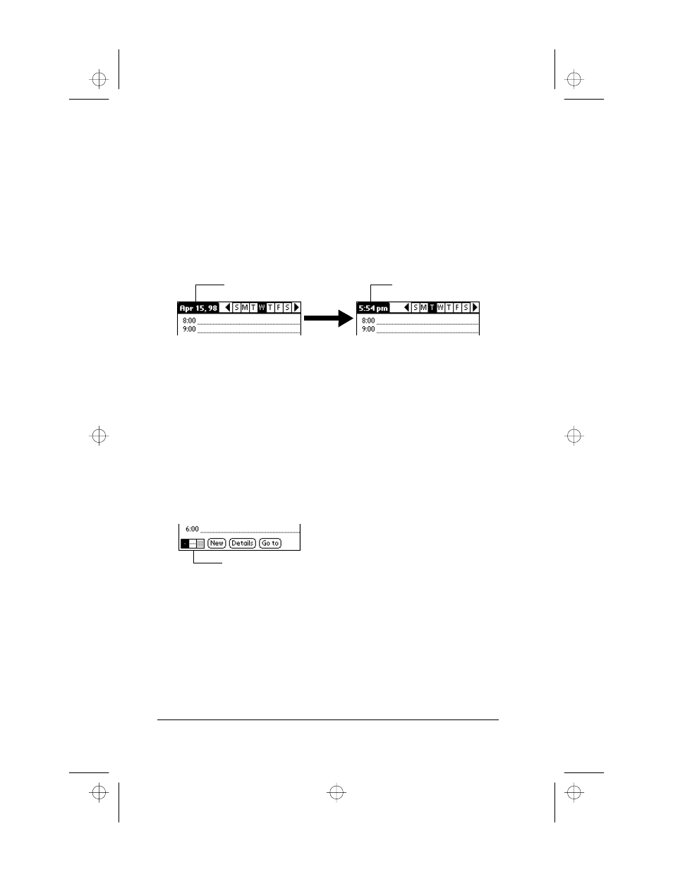 Changing the date book view, To toggle through the different views, To display the current time | Working in week view, To display the week view | 3Com III User Manual | Page 32 / 171