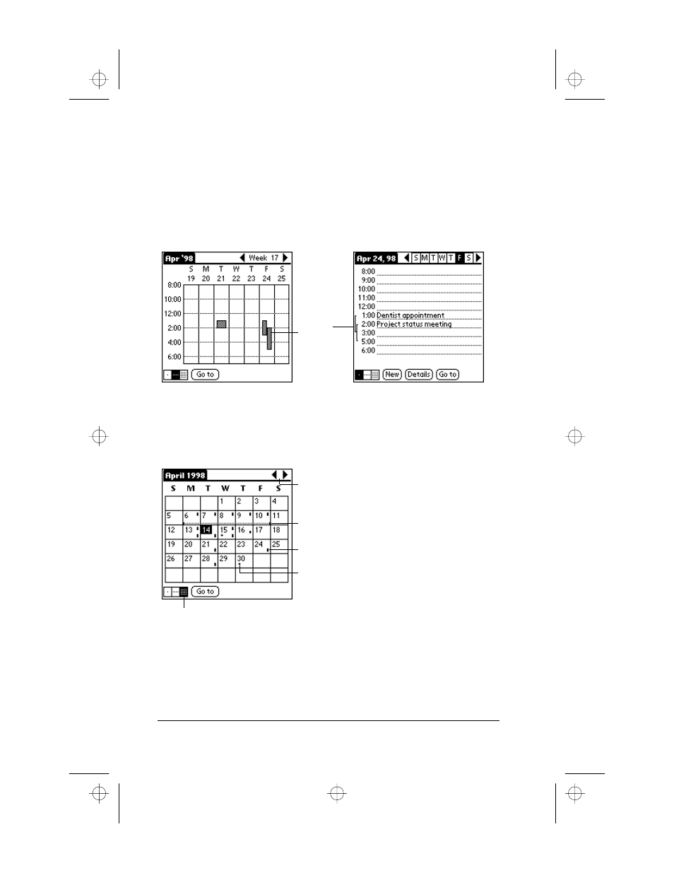 Spotting event conflicts in week view, Working in month view | 3Com III User Manual | Page 34 / 171