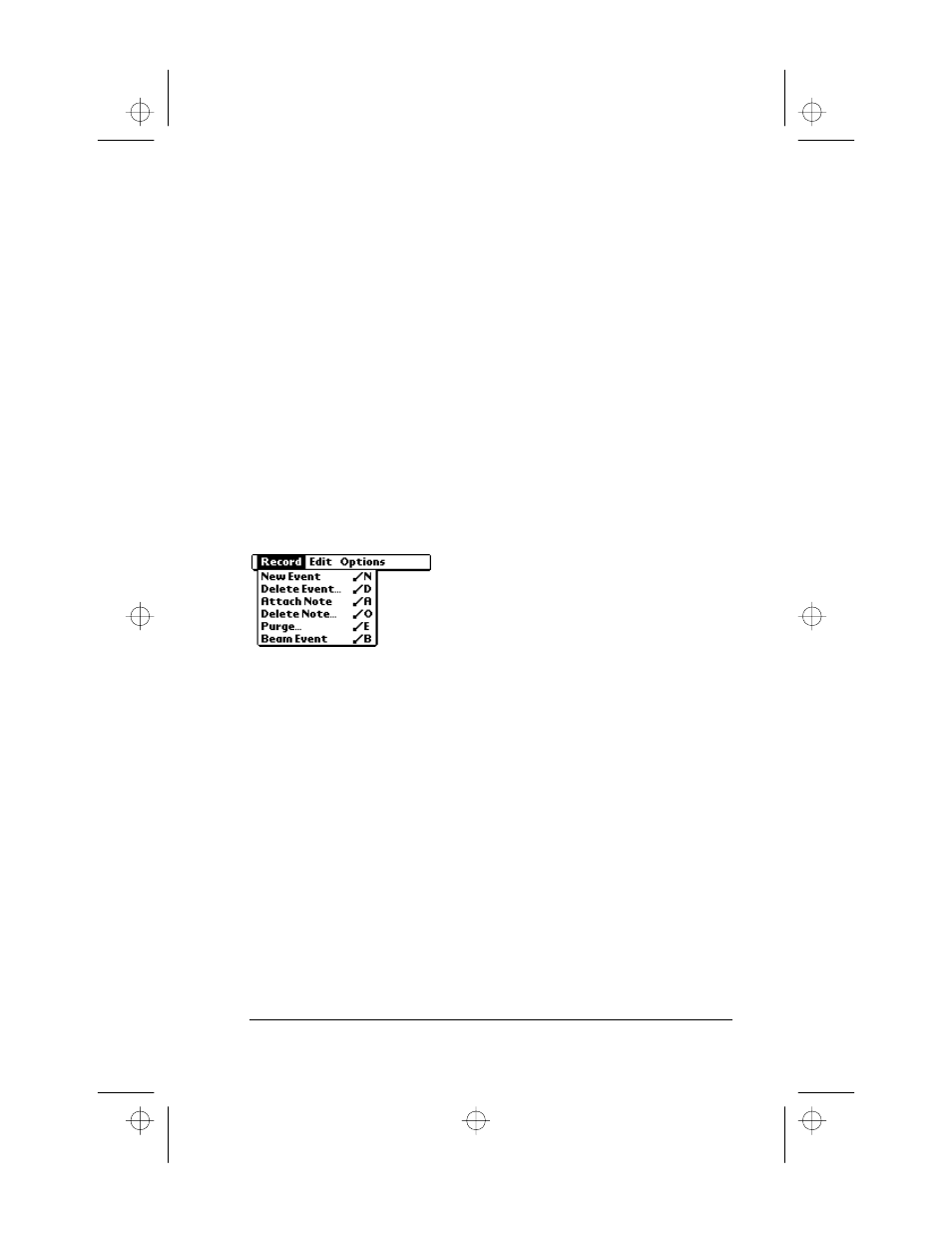 Date book menu commands, Record menu | 3Com III User Manual | Page 35 / 171