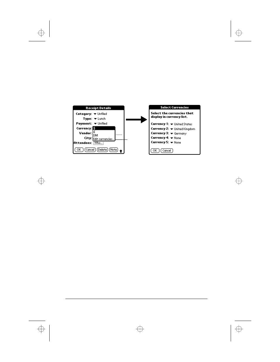 Customizing the currency pick list, To customize the currency pick list, Show options | To open the show options dialog | 3Com III User Manual | Page 44 / 171