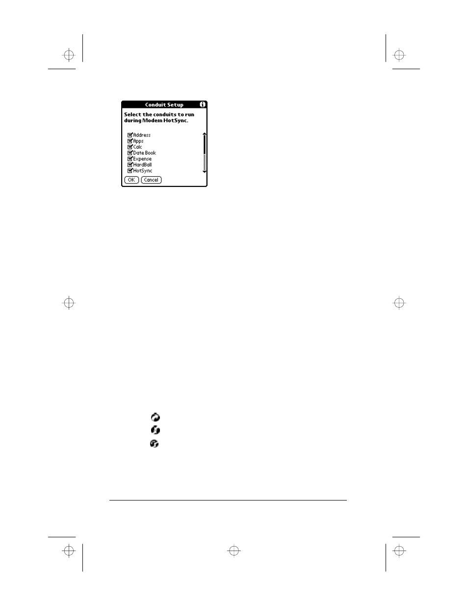 Performing a hotsync operation via a modem, To perform a modem hotsync operation | 3Com III User Manual | Page 64 / 171