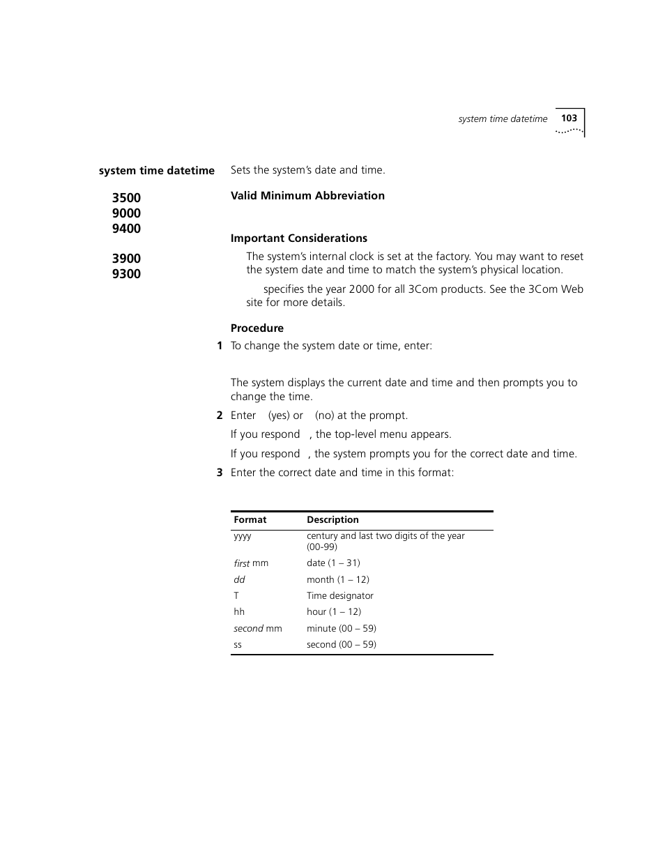 System time datetime | 3Com 3500 User Manual | Page 103 / 784