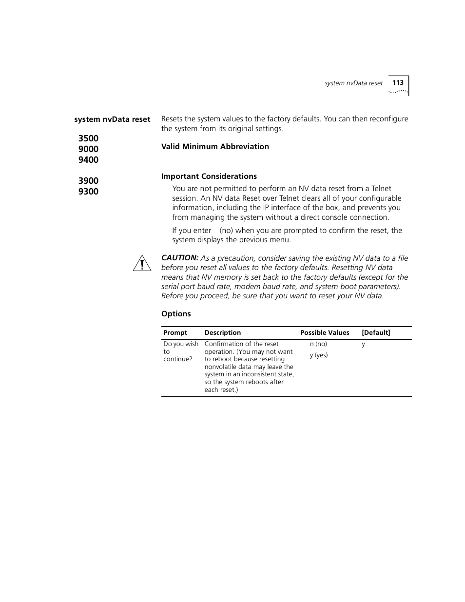 System nvdata reset | 3Com 3500 User Manual | Page 113 / 784