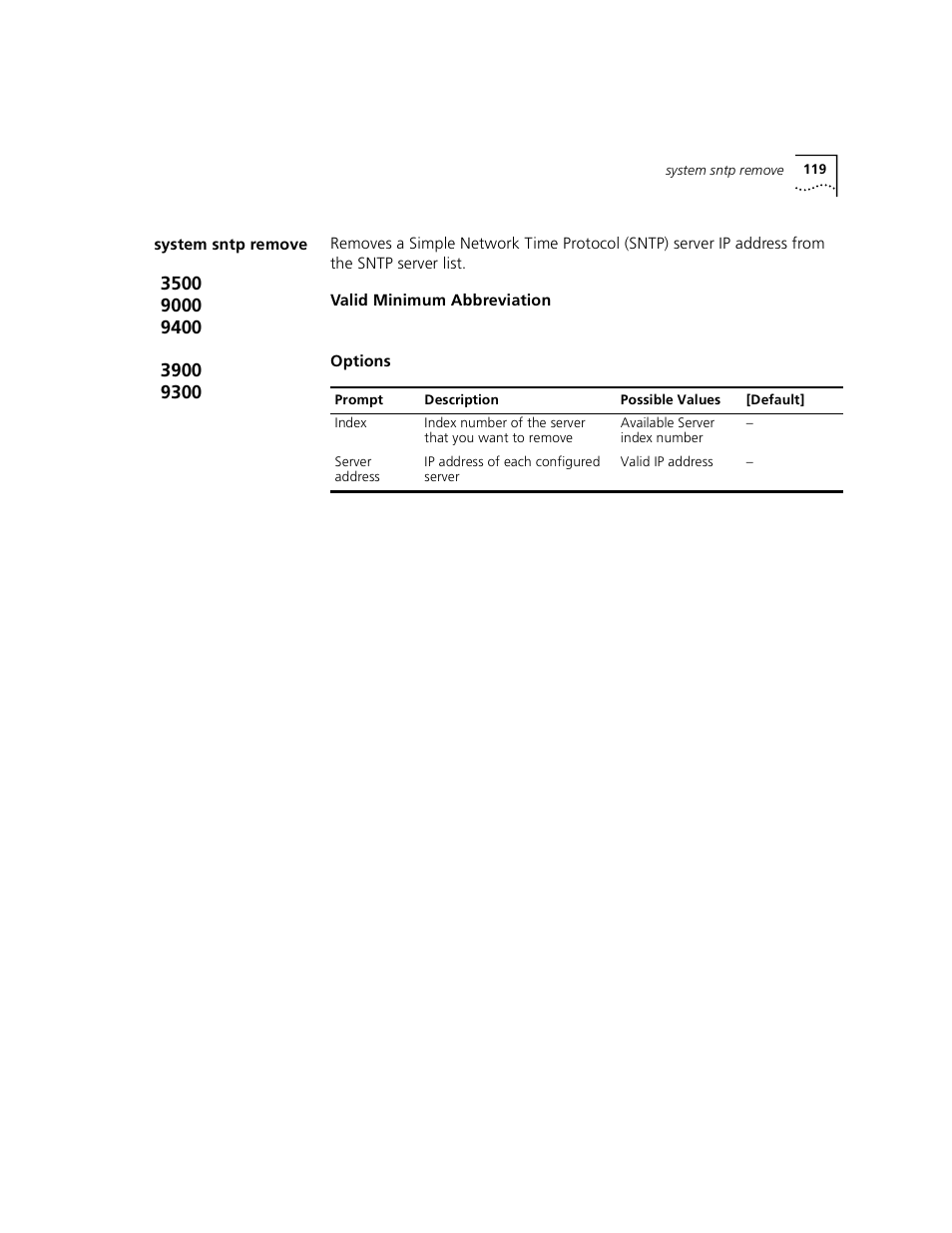 System sntp remove | 3Com 3500 User Manual | Page 119 / 784