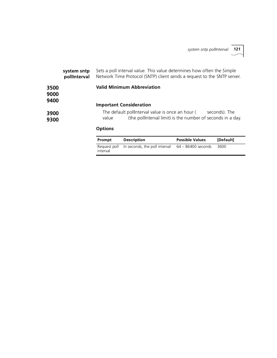System sntp pollinterval | 3Com 3500 User Manual | Page 121 / 784