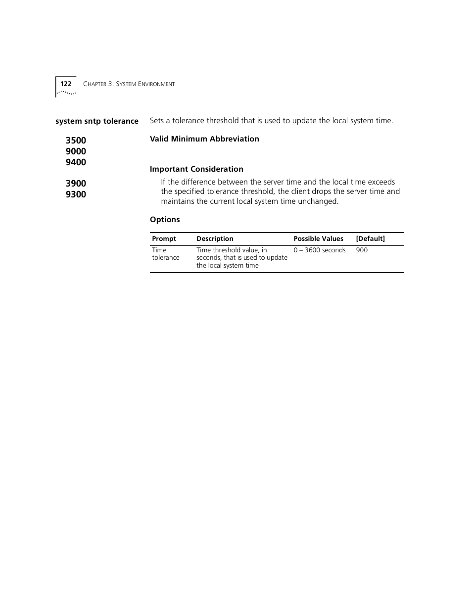 System sntp tolerance | 3Com 3500 User Manual | Page 122 / 784