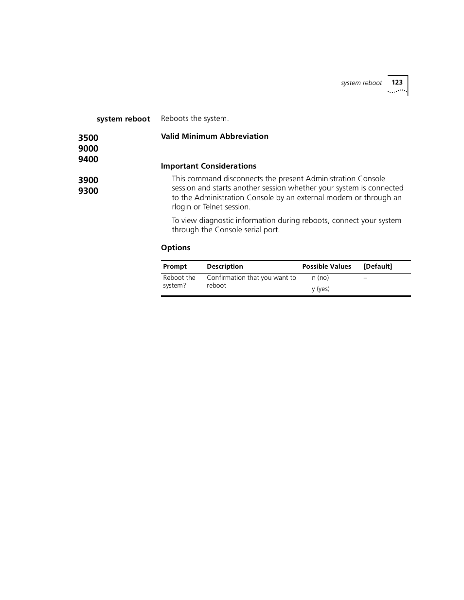 System reboot | 3Com 3500 User Manual | Page 123 / 784