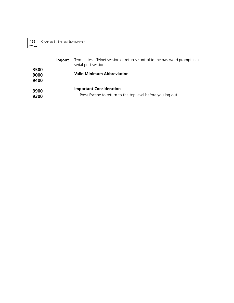 Logout | 3Com 3500 User Manual | Page 126 / 784