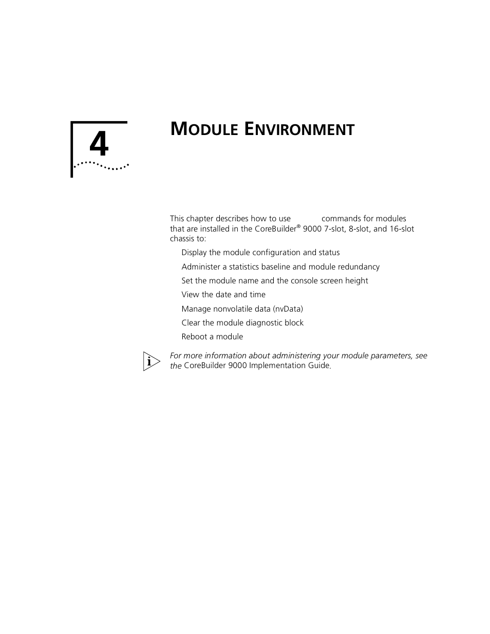 Module environment, Odule, Nvironment | 3Com 3500 User Manual | Page 127 / 784