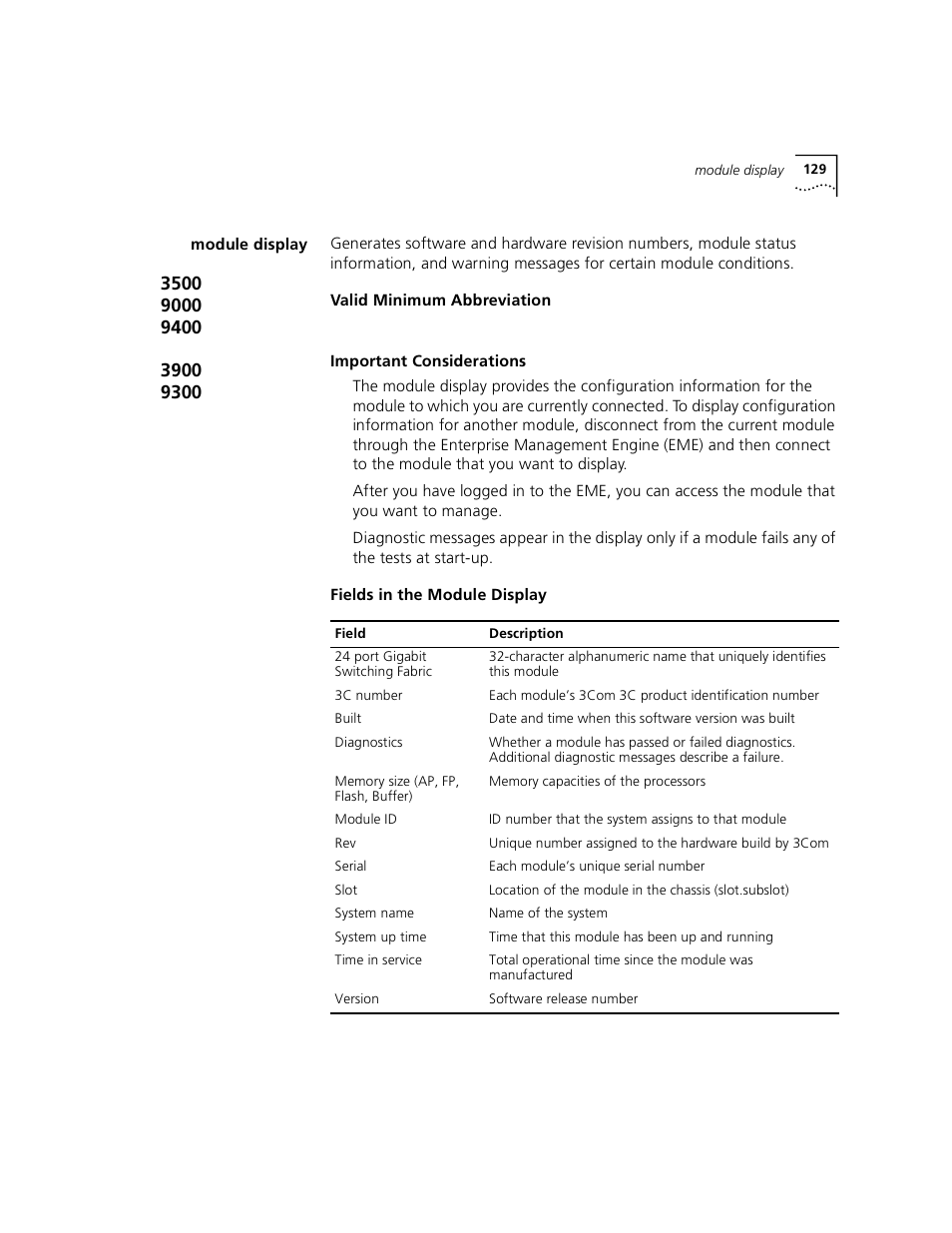 Module display | 3Com 3500 User Manual | Page 129 / 784