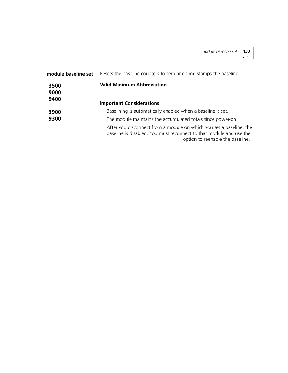 Module baseline set | 3Com 3500 User Manual | Page 133 / 784