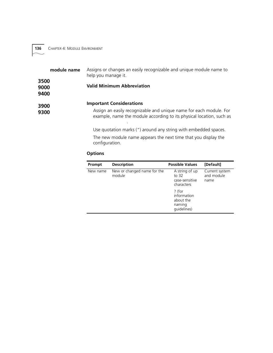 Module name | 3Com 3500 User Manual | Page 136 / 784