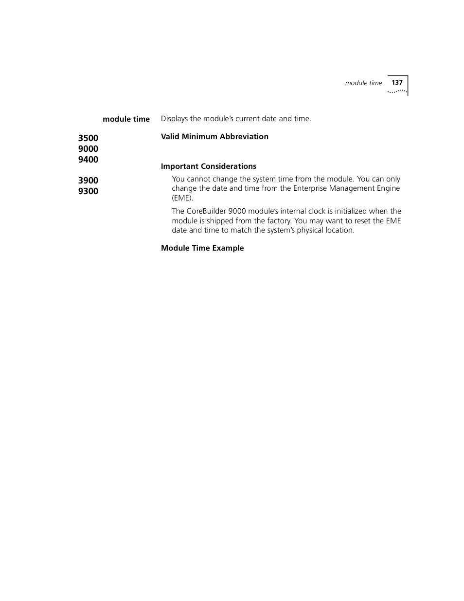 Module time | 3Com 3500 User Manual | Page 137 / 784