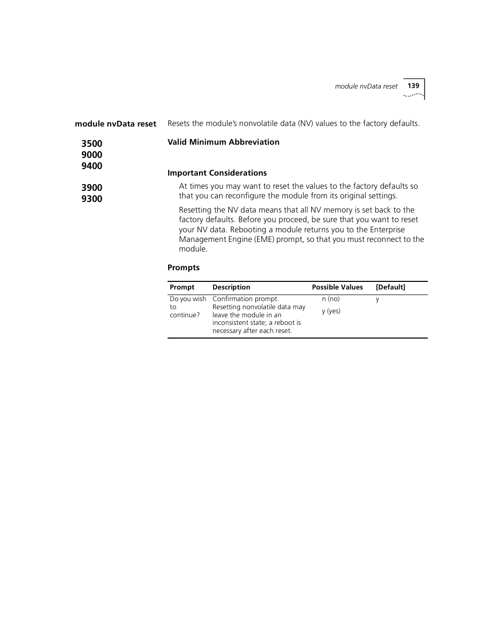 Module nvdata reset | 3Com 3500 User Manual | Page 139 / 784