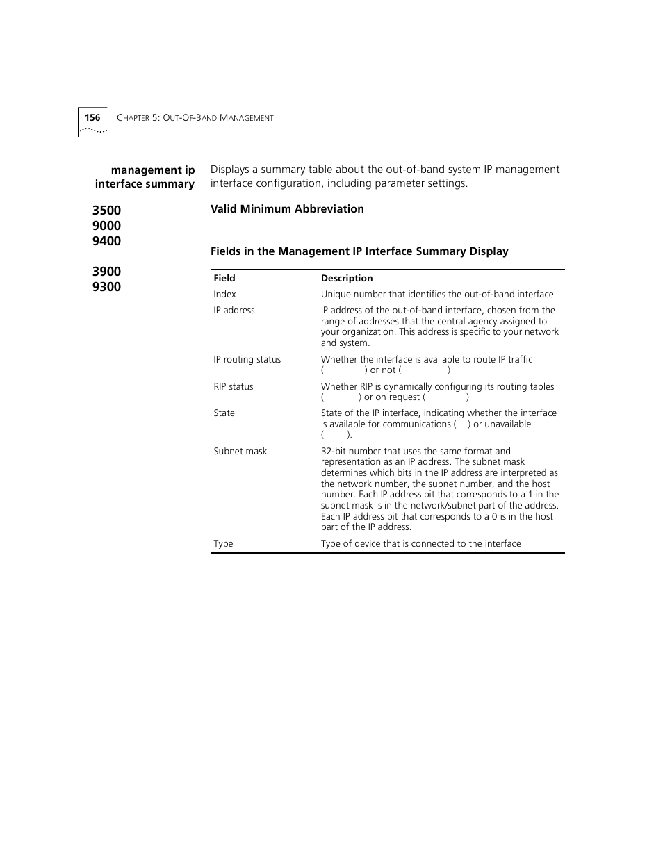 Management ip interface summary | 3Com 3500 User Manual | Page 156 / 784