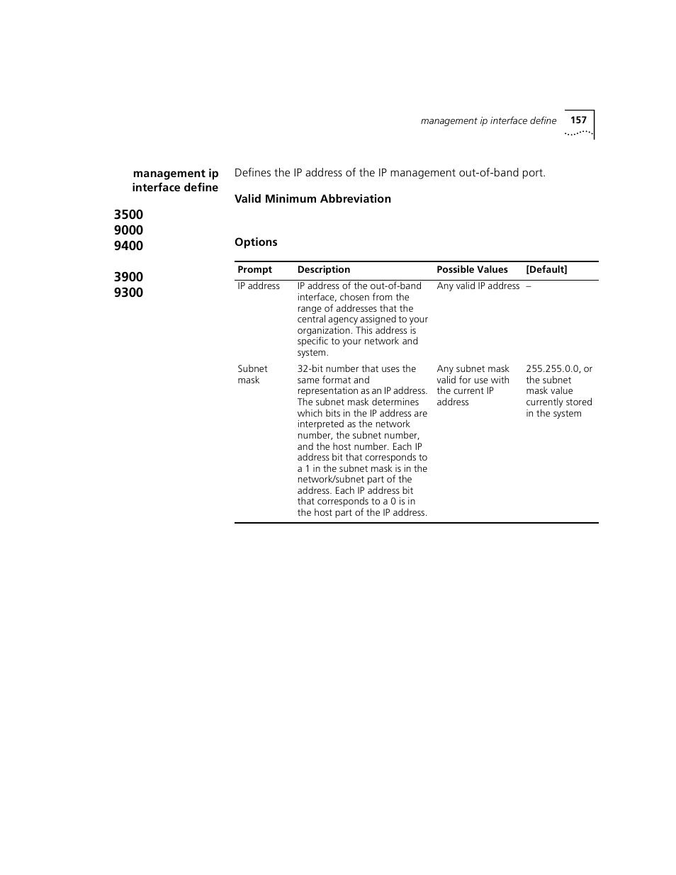Management ip interface define | 3Com 3500 User Manual | Page 157 / 784