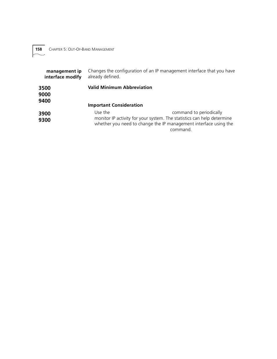 Management ip interface modify | 3Com 3500 User Manual | Page 158 / 784