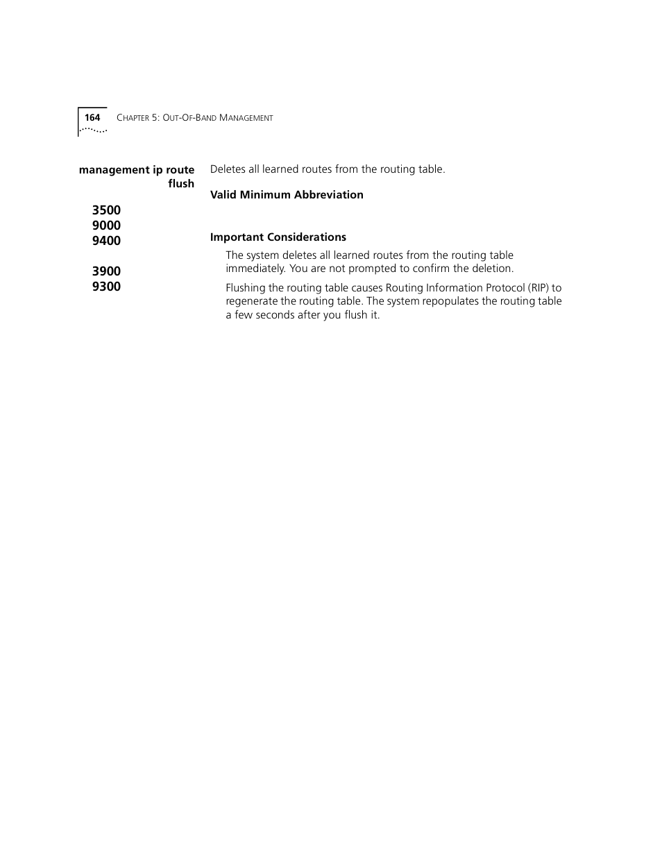 Management ip route flush | 3Com 3500 User Manual | Page 164 / 784
