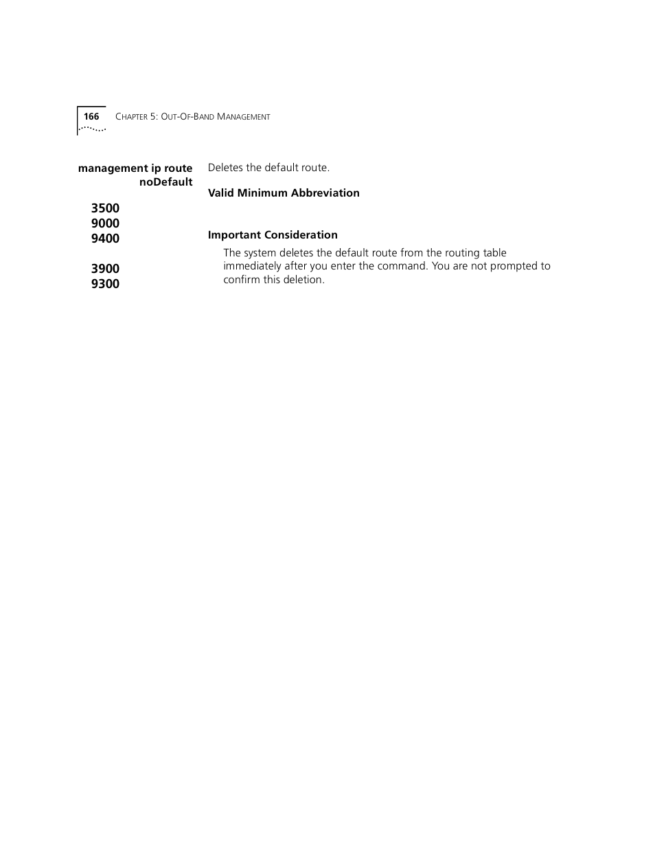 Management ip route nodefault | 3Com 3500 User Manual | Page 166 / 784