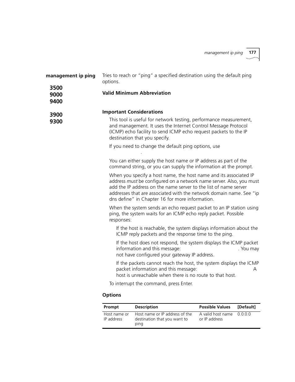 Management ip ping | 3Com 3500 User Manual | Page 177 / 784