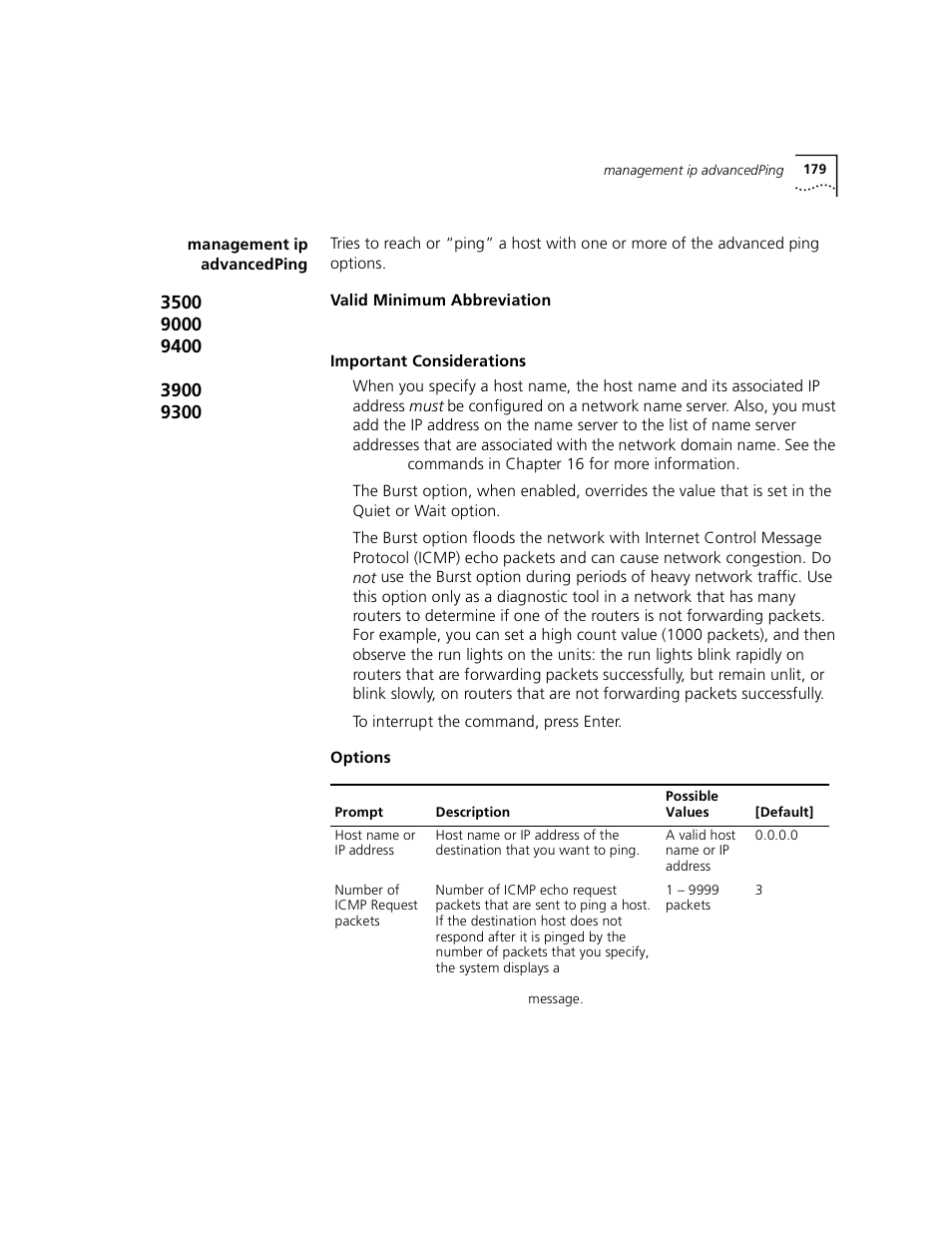 Management ip advancedping | 3Com 3500 User Manual | Page 179 / 784