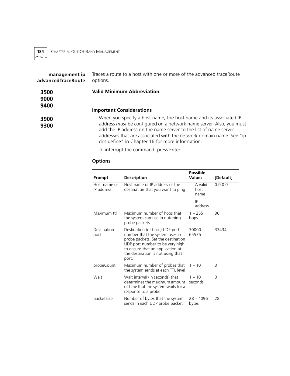 Management ip advancedtraceroute | 3Com 3500 User Manual | Page 184 / 784