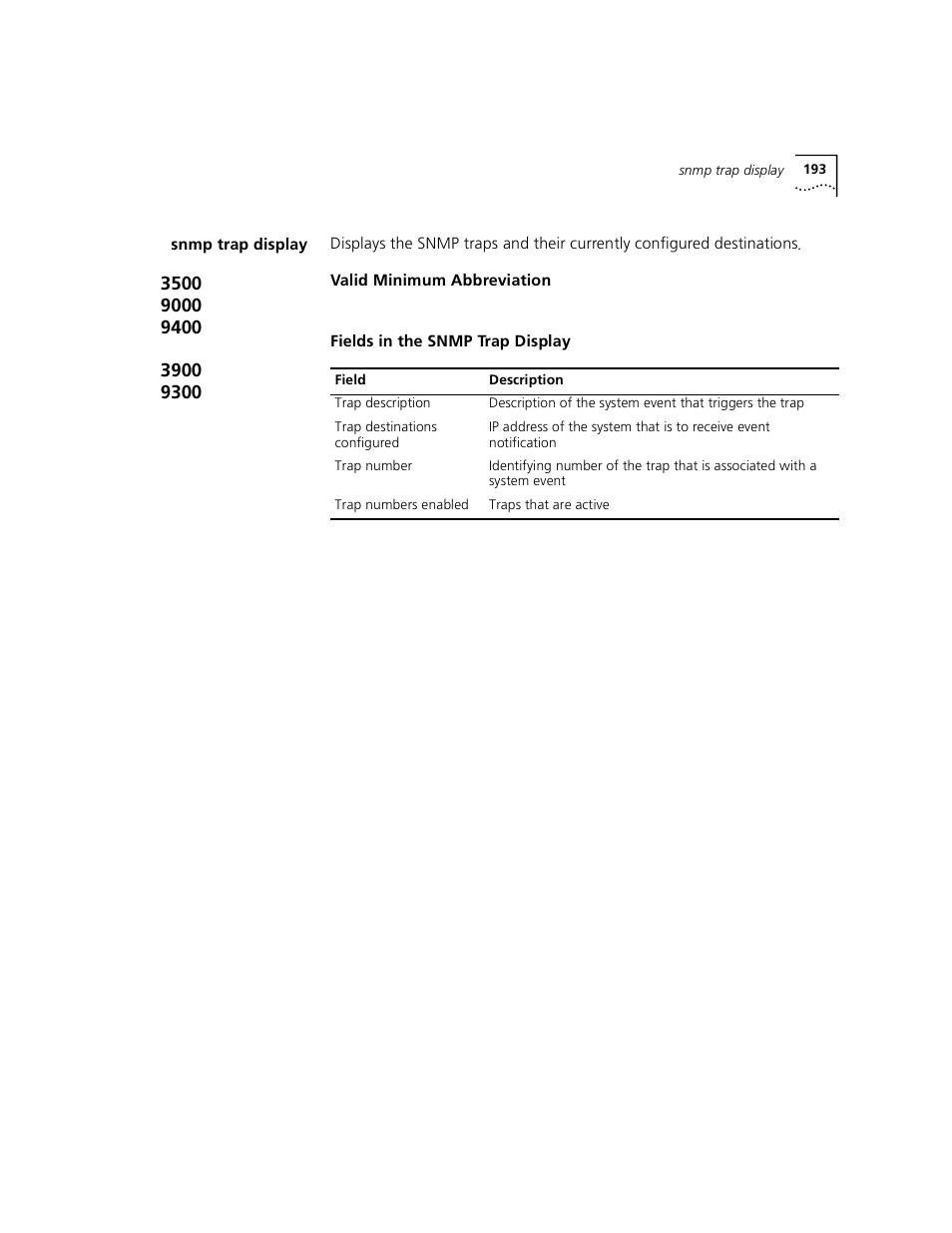 Snmp trap display | 3Com 3500 User Manual | Page 193 / 784