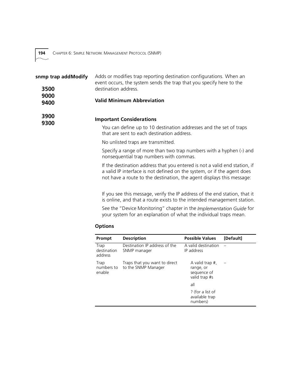 Snmp trap addmodify | 3Com 3500 User Manual | Page 194 / 784