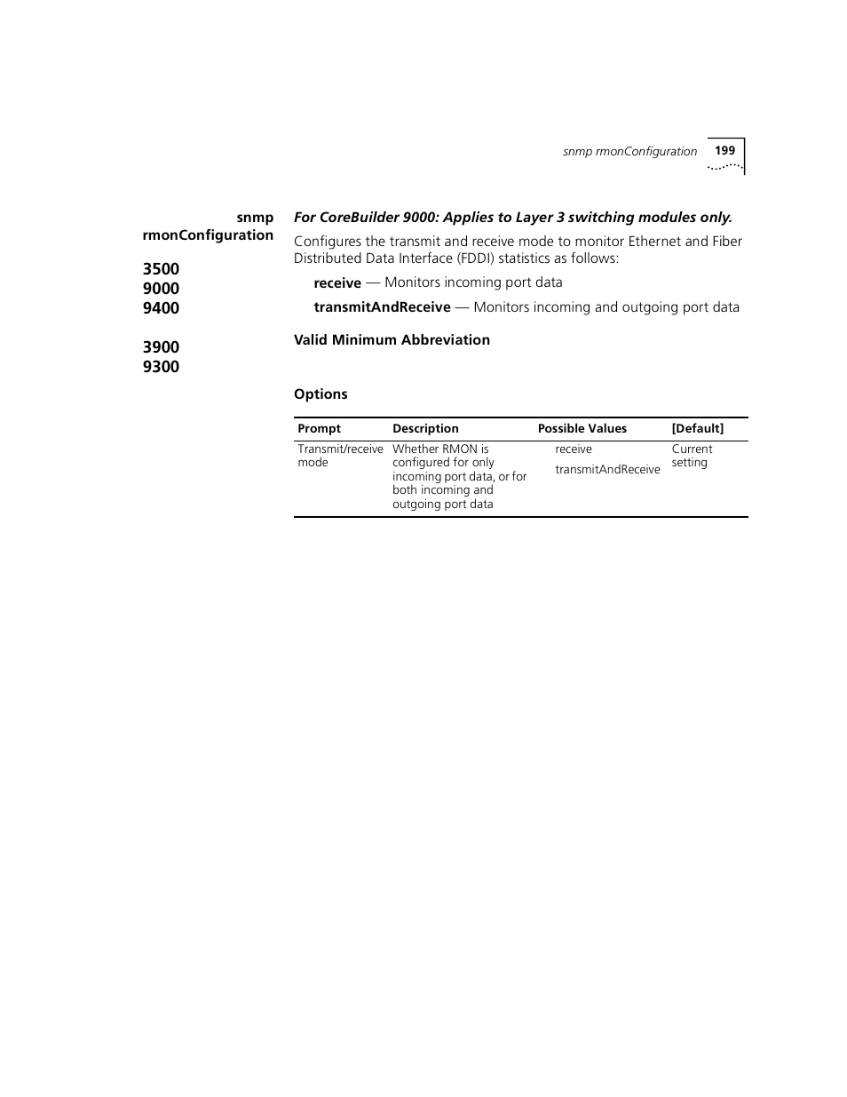Snmp rmonconfiguration | 3Com 3500 User Manual | Page 199 / 784