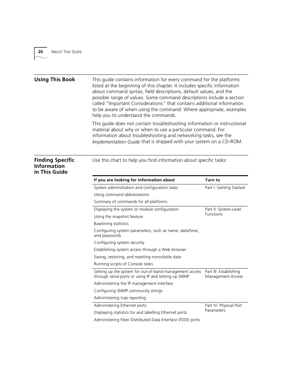 Using this book, Finding specific information inthisguide, Finding specific information in this guide | 3Com 3500 User Manual | Page 20 / 784