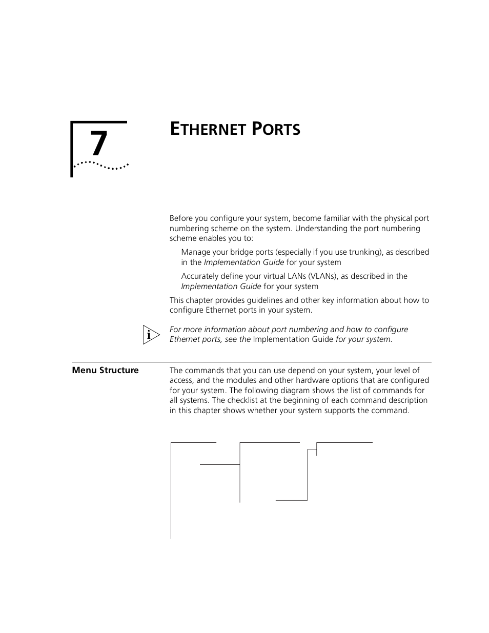 Ethernet ports, Menu structure, Thernet | Orts | 3Com 3500 User Manual | Page 203 / 784