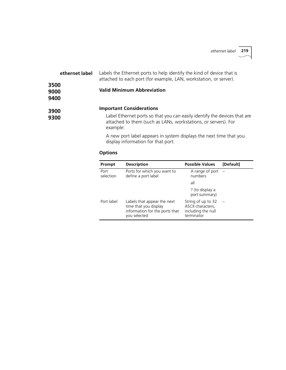 Ethernet label | 3Com 3500 User Manual | Page 219 / 784