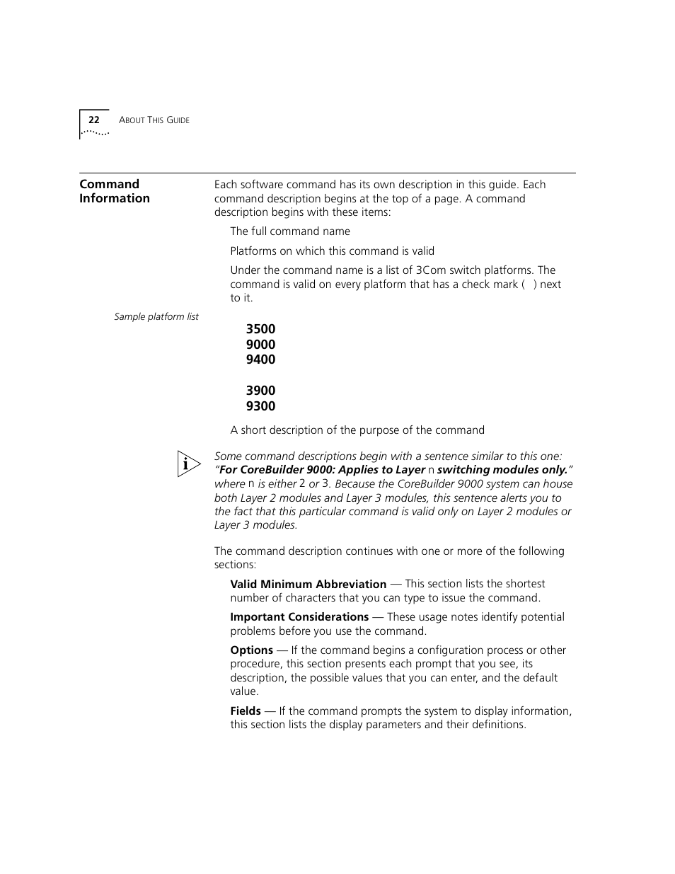 Command information | 3Com 3500 User Manual | Page 22 / 784