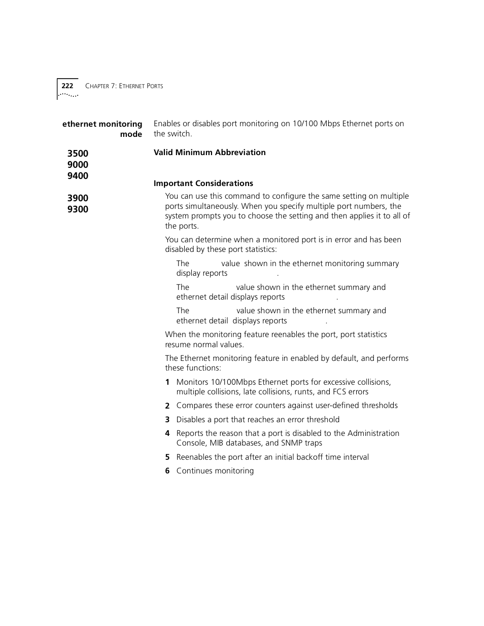 Ethernet monitoring mode | 3Com 3500 User Manual | Page 222 / 784