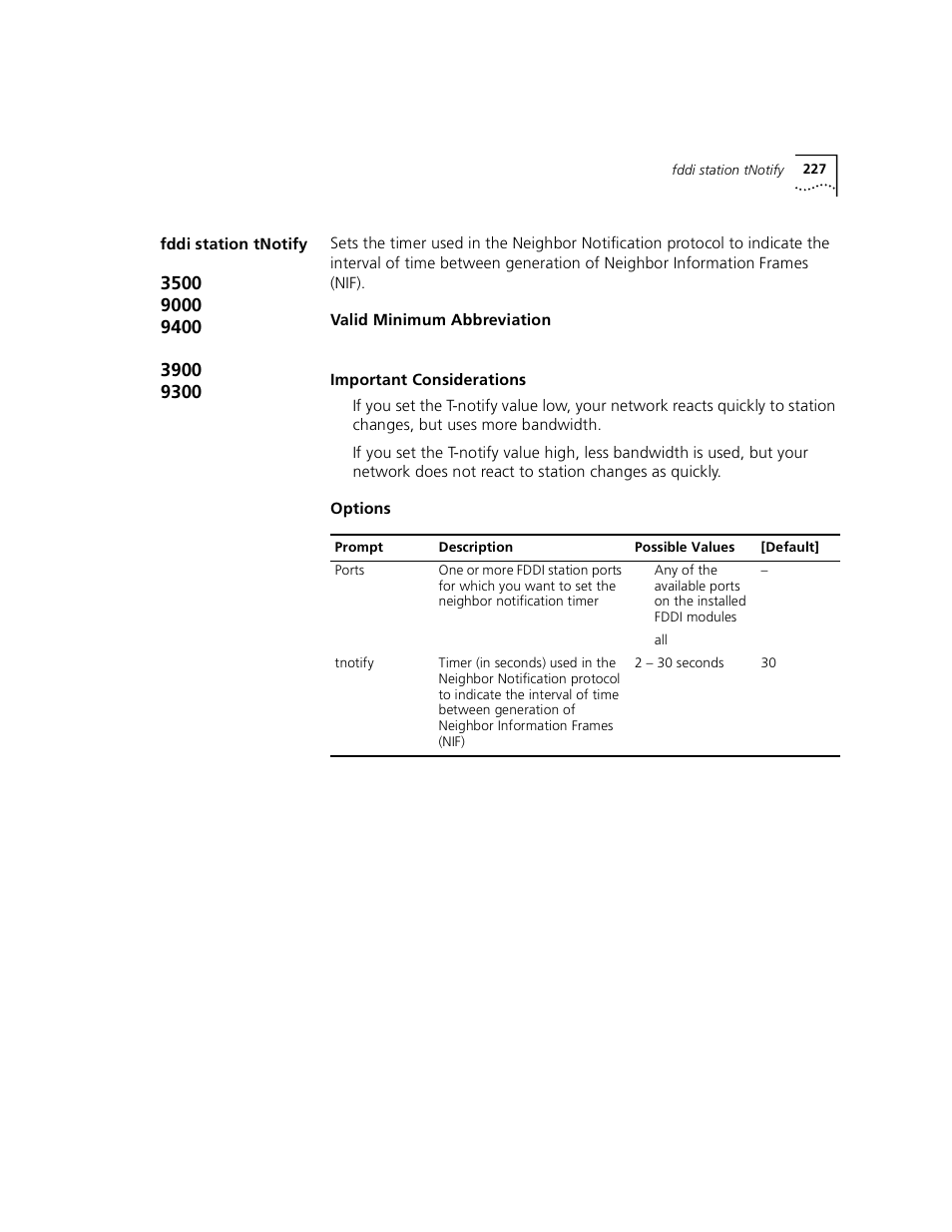 Fddi station tnotify | 3Com 3500 User Manual | Page 227 / 784